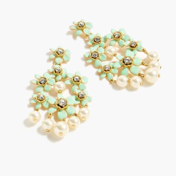 Jewelry - J.Crew Pearl and Crystal Floral Chandelier Earrings